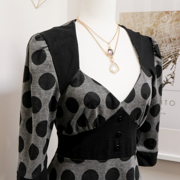 DAMZELS IN THIS DRESS Black & Grey Polka Dot Tie Waist Dress - Picture 2 of 8